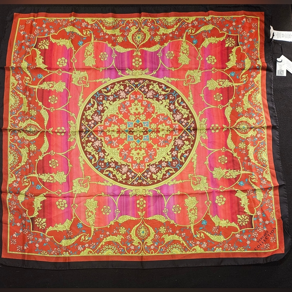 NWT Versace Foulard Carre‎ Gold/Red/Pink Large Silk Scarf New With Tags